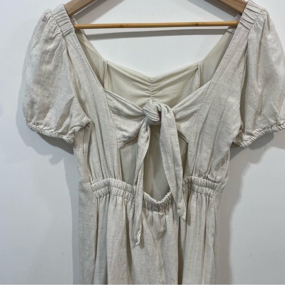 Japna LInen Cotton Blend Open Back Neutral Oatmeal Color Beach Mini Dress Size M - Picture 7 of 9